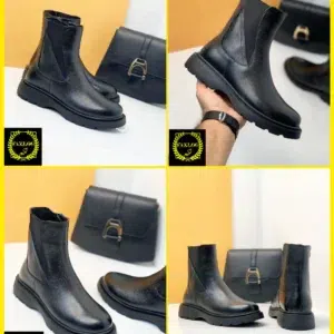 کفش نیم بوت زنانه و دخترانه چرم اسپرت با زیپ و کش مثلثی
