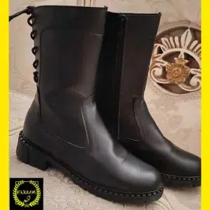 بوت زنانه چرم ساق کوتاه پشت بندی و قابل تنظیم