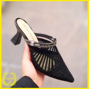 کفش مجلسی زنانه مدل صندل پاشنه دار نگینی